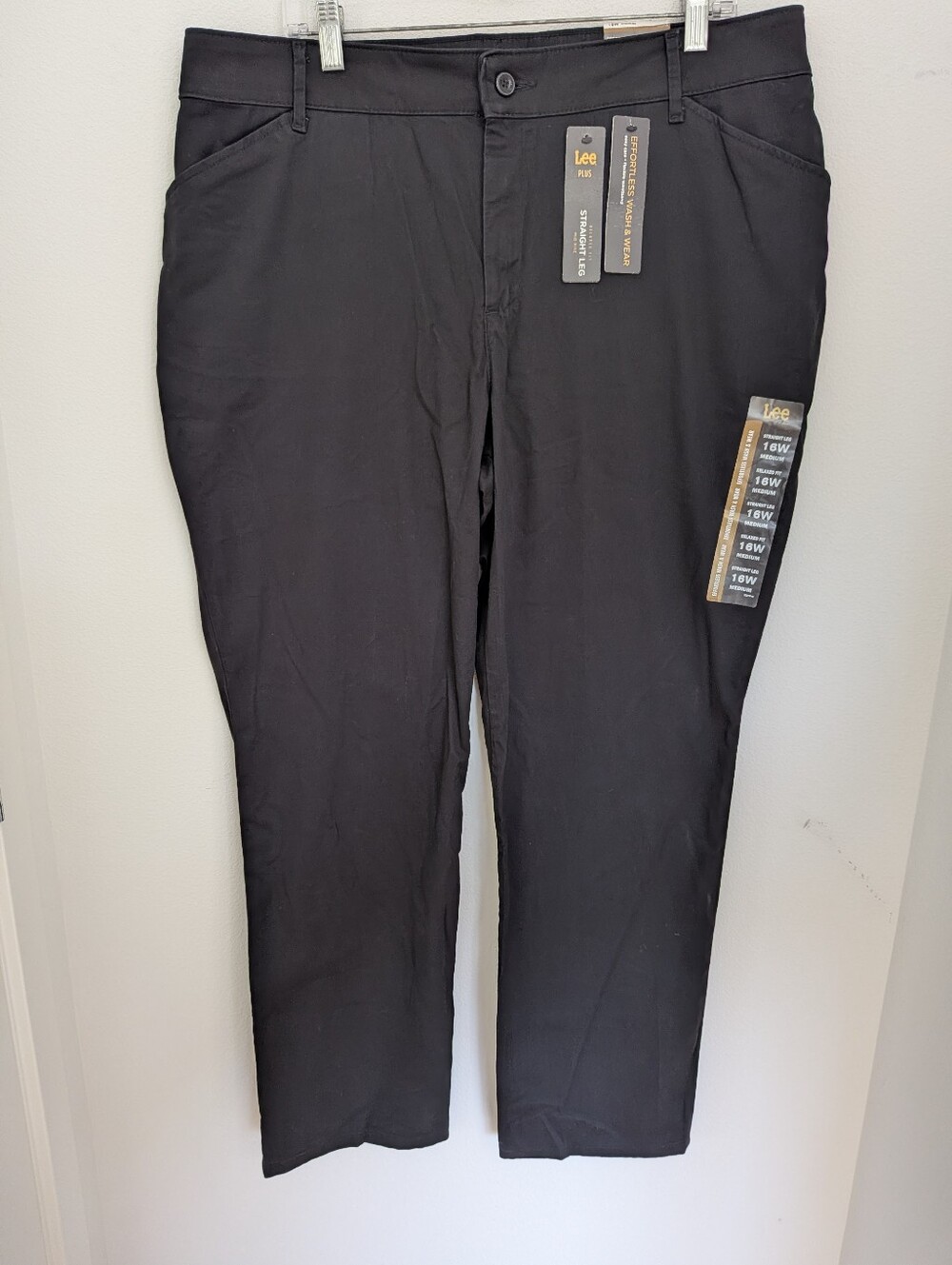 Lee Women Plus 16W Black Straight Leg Mid Rise Relaxed Fit Dress Pants Twill NWT